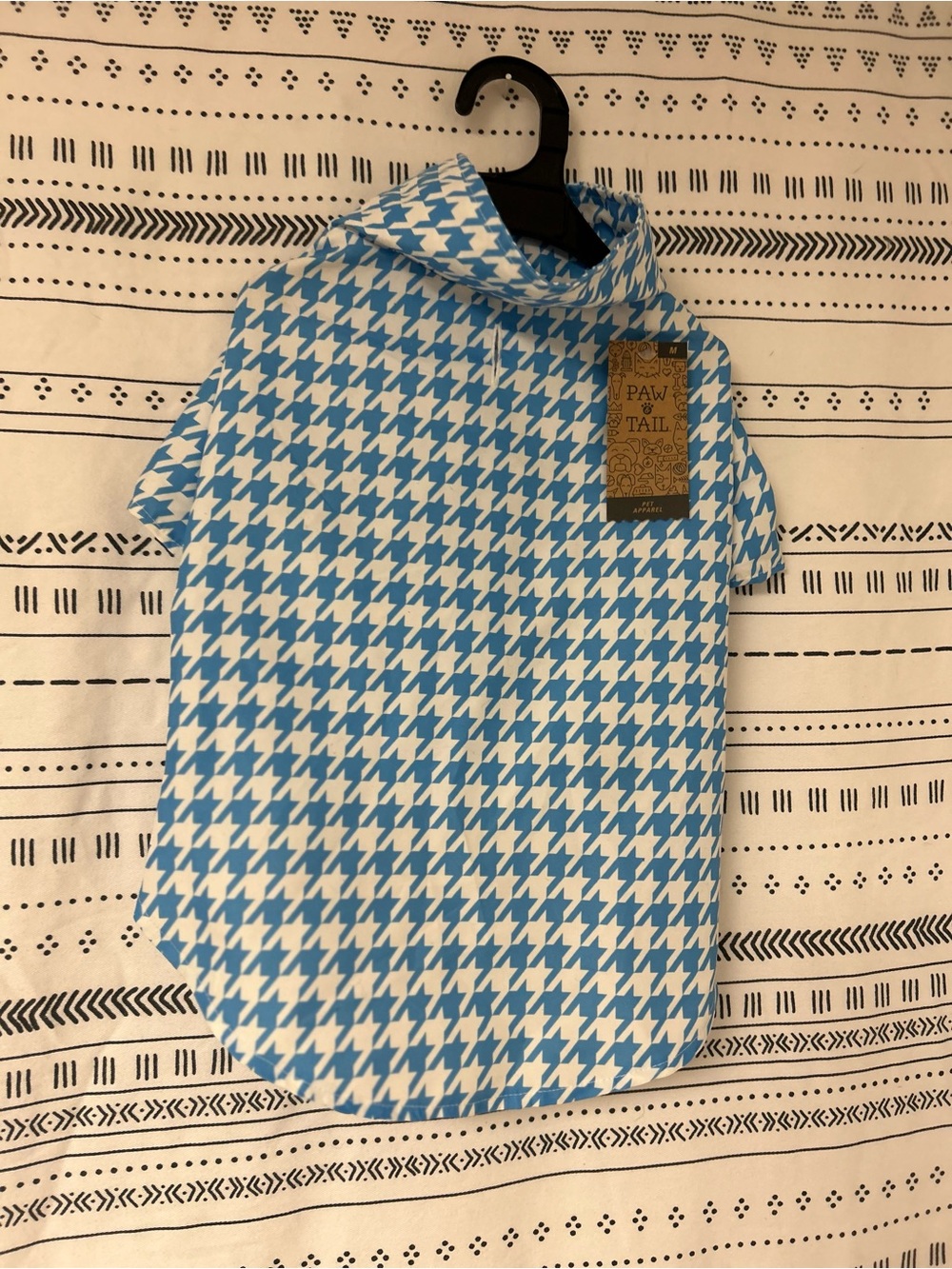 Paw & Tail blue and White Houndstooth pattern Collared Dog Shirt size Medium NWT